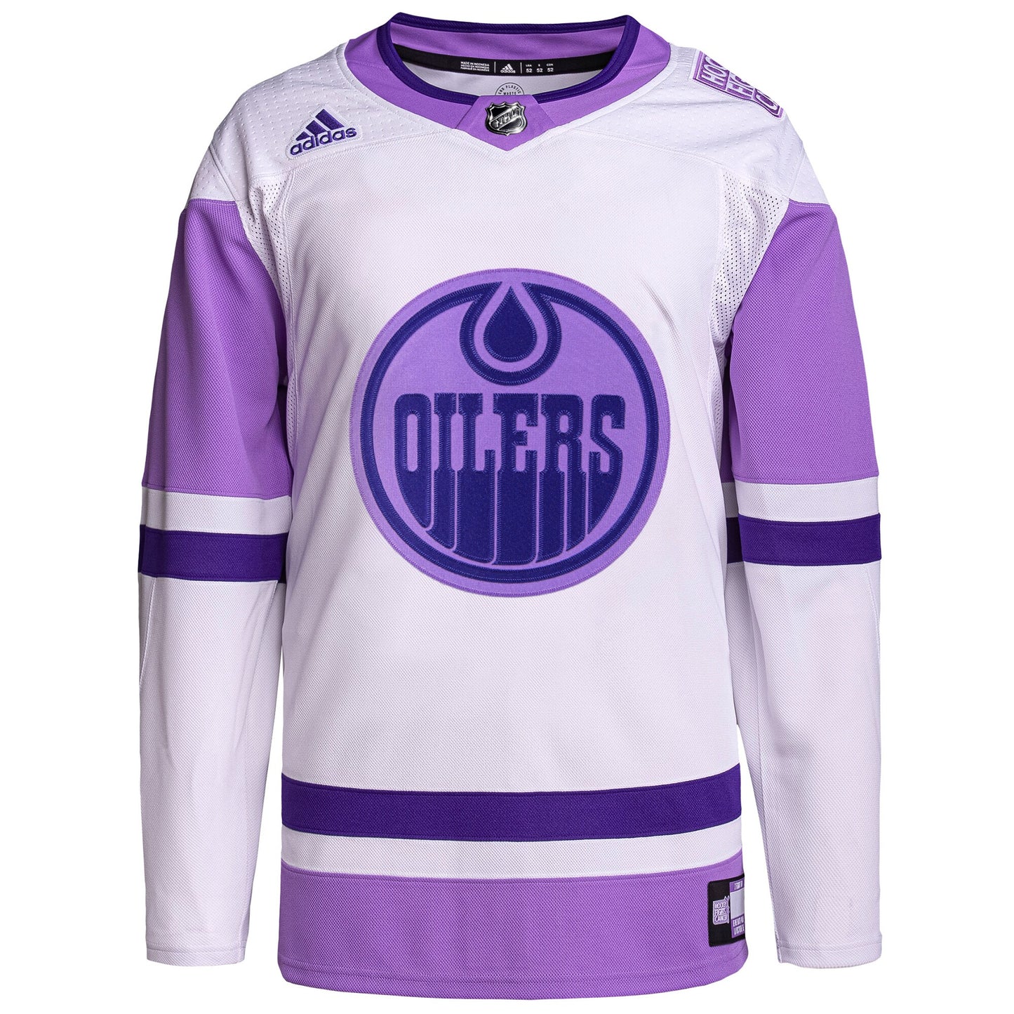 Edmonton Oilers adidas Hockey Fights Cancer Primegreen Authentic Blank Practice Jersey - White/Purple